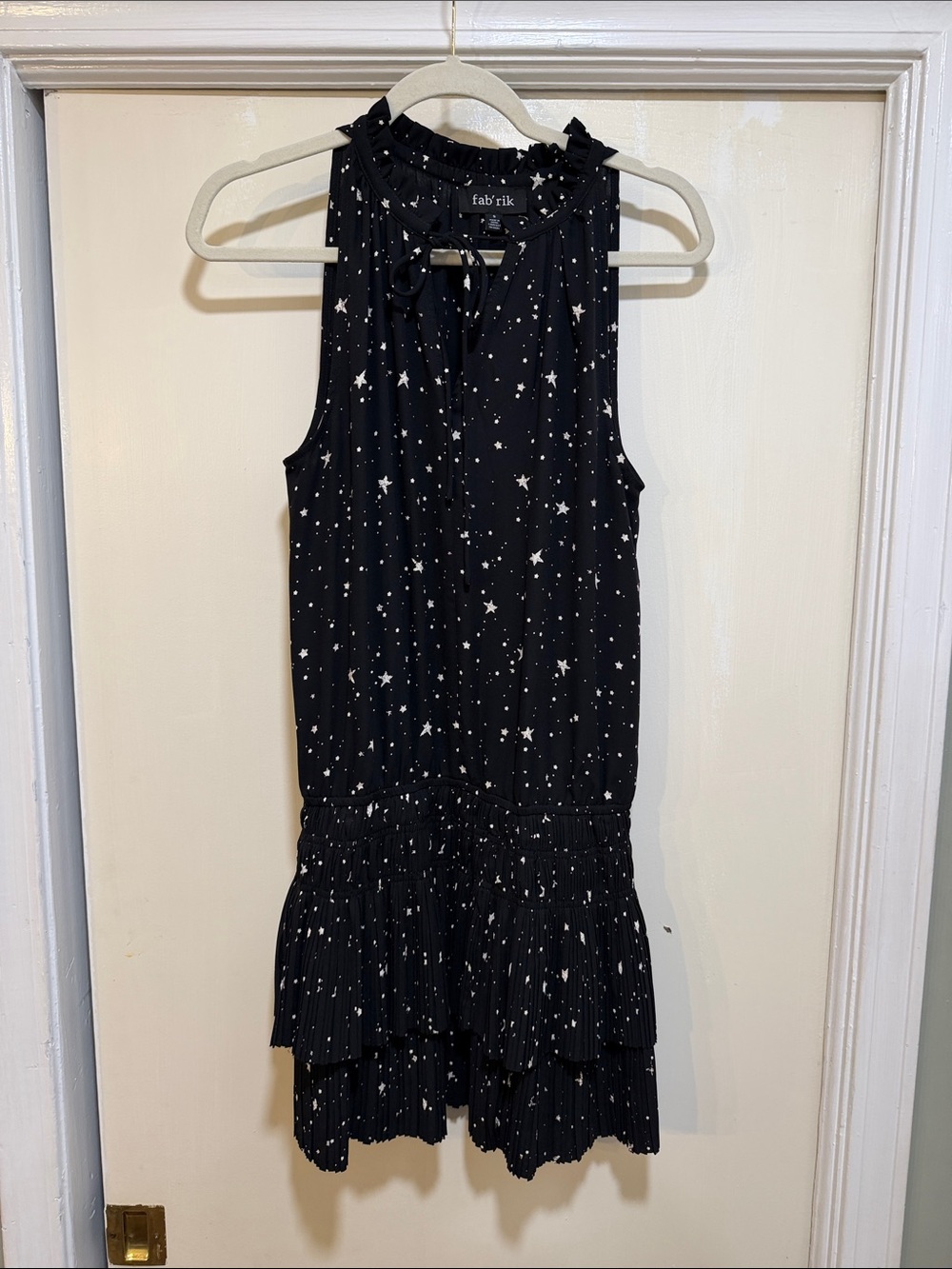 fab'rik Black Star Print Sleeveless Ruffle Dress